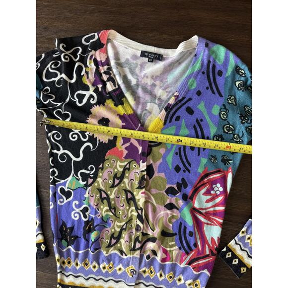 Etro Cardigan Sweater Womens 40 Multicolor Silk Cashmere V Neck Italy Print - Picture 6 of 10